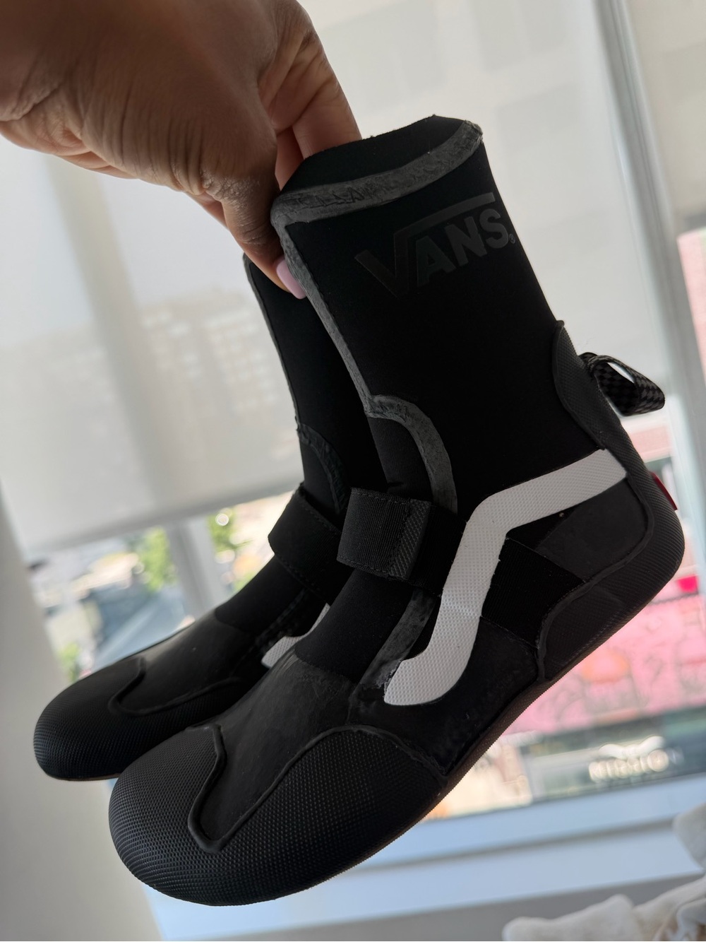 Vans Black Neoprene High-Top Booties with White Side Stripe